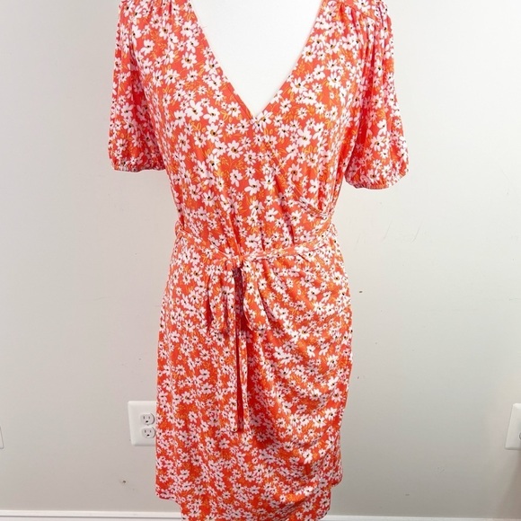 Kaileigh Dress from Stitch Fix size L Orange Floral Faux Wrap - Picture 1 of 6